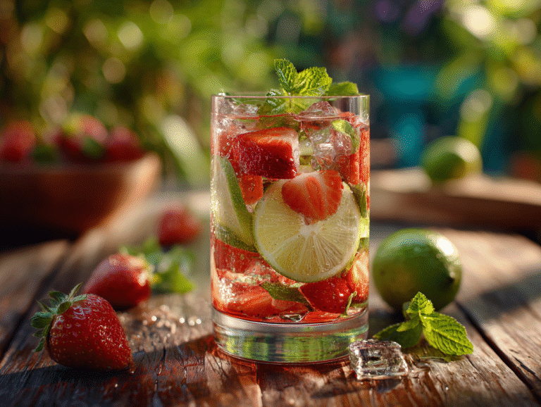 Sugar-Free Strawberry Limeade: Refreshing, Guilt-Free Summer Bliss 16 : Sugar-Free Strawberry Limeade served with mint and lime
