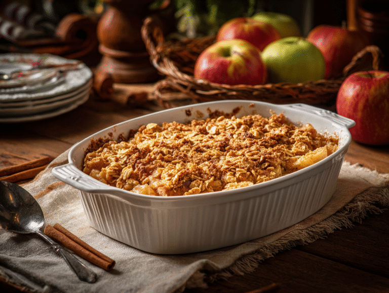 Diabetic apple crisp with golden oat topping