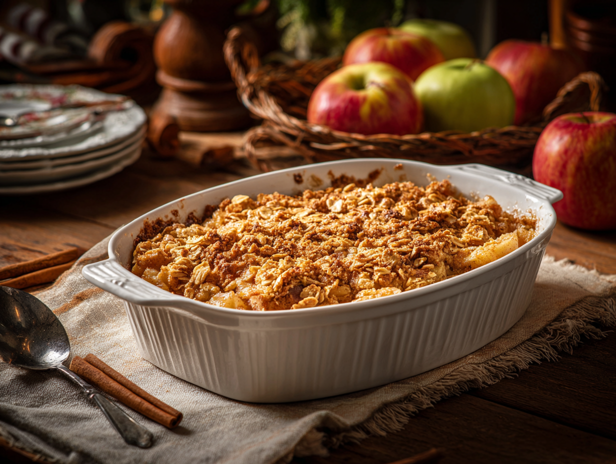 Diabetic apple crisp with golden oat topping