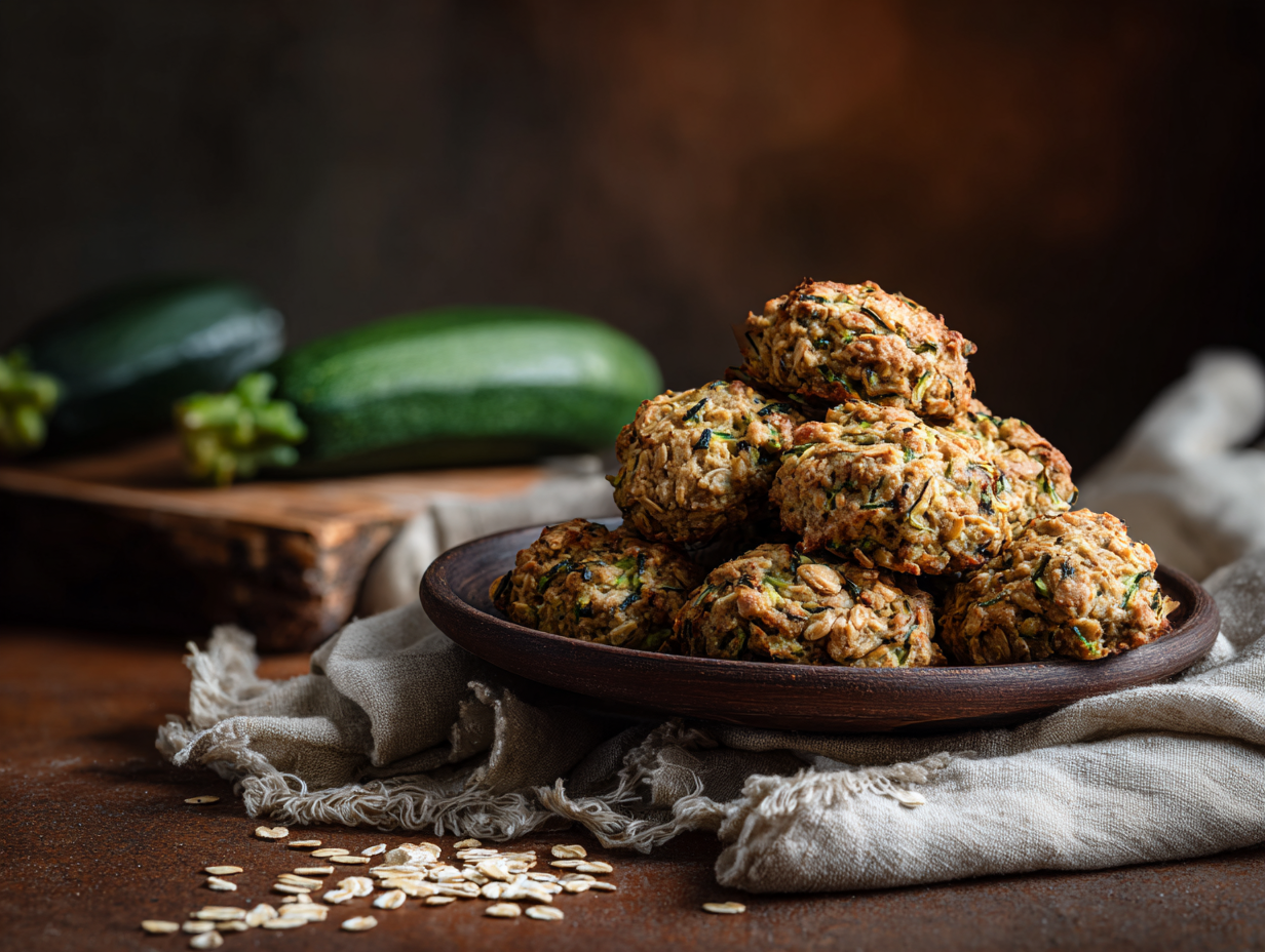 Healthy zucchini oatmeal cookies on rustic plate