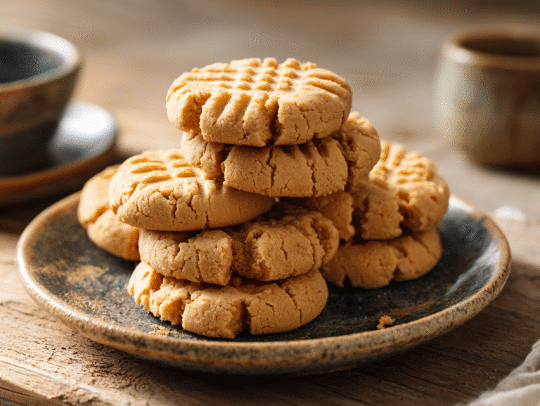 Stack of keto peanut butter cookies
