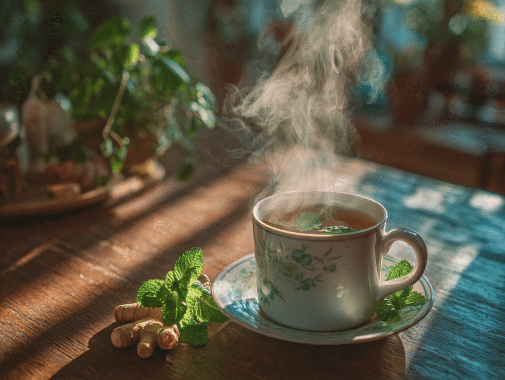 Iced Costa Rican tea with lemon and mint