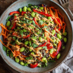 High protein Thai quinoa salad with edamame and peanut dressing