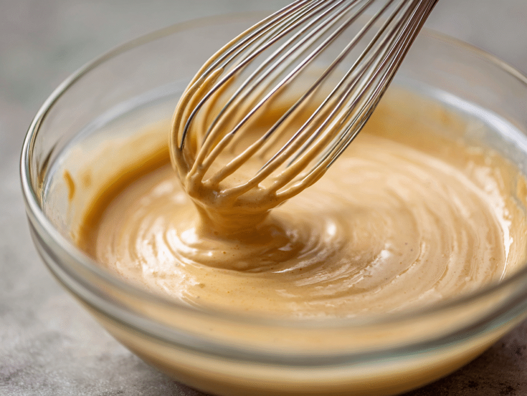 Whisking Tram Sauce in a bowl