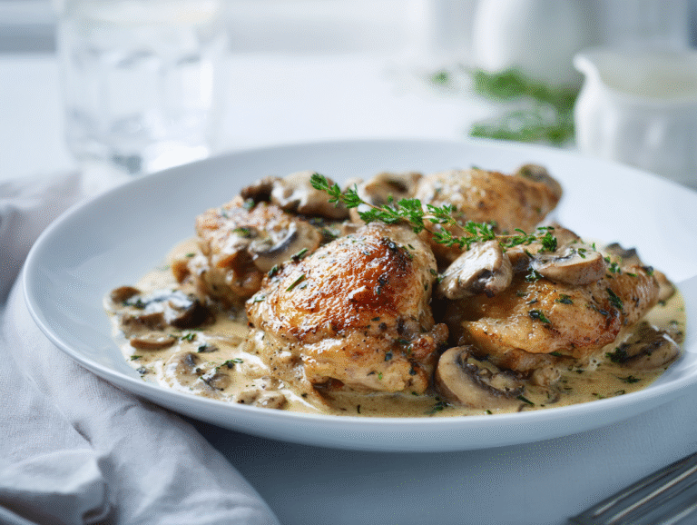 Keto diet chicken thigh recipe with creamy mushroom sauce