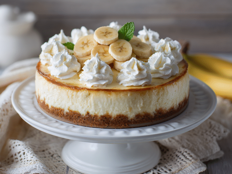 Banana Cream Cheesecake – The Ultimate Creamy Dessert You’ll Love 2 Banana cream cheesecake with whipped topping