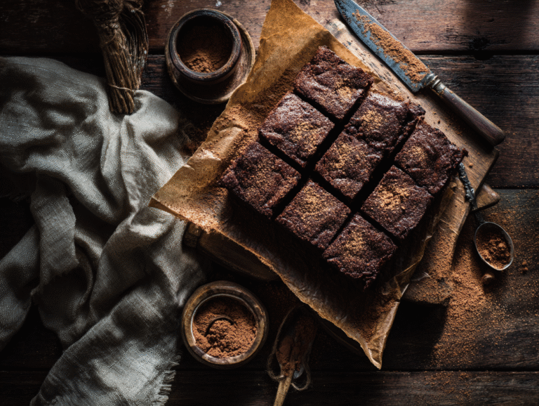 Sugar-Free Brownies on Wooden Board
