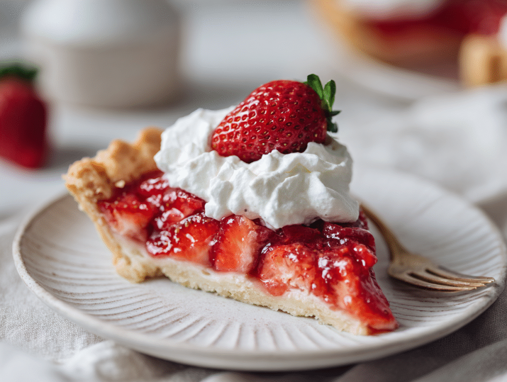 Sugar free strawberry pie on white ceramic plate