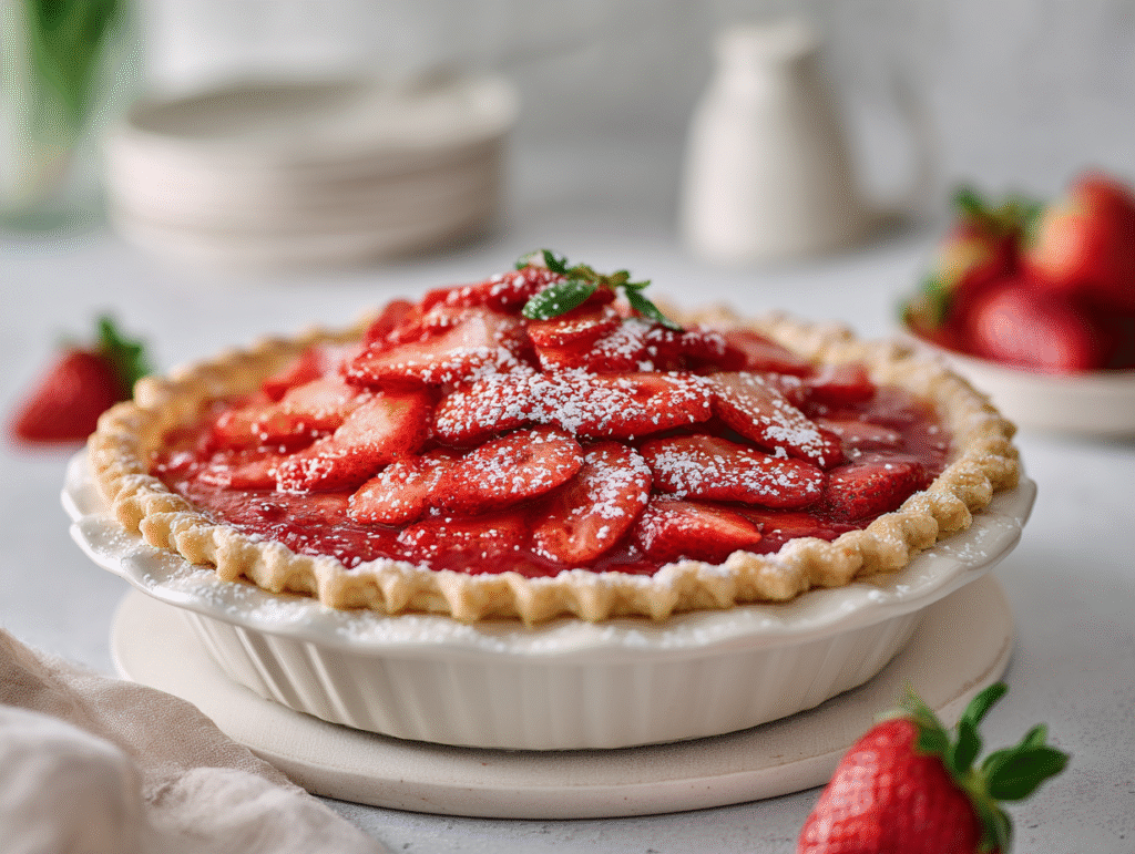 Slice of sugar free strawberry pie with whipped cream