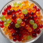 Zero carb fruit caviar in glass bowl