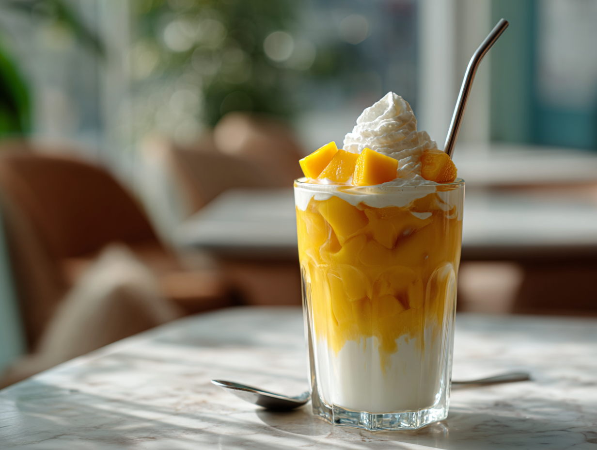 Korean Fresh Mango Milk Drink in Seoul café