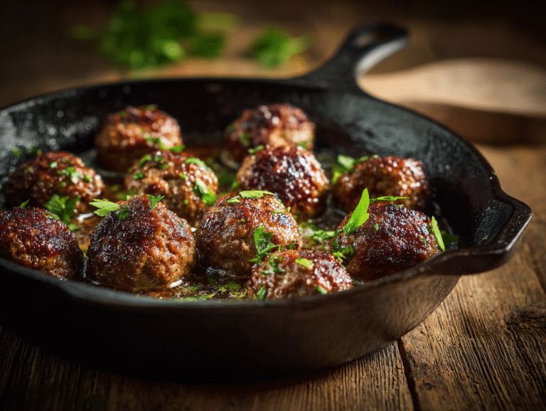 Keto Garlic Butter Meatballs skillet