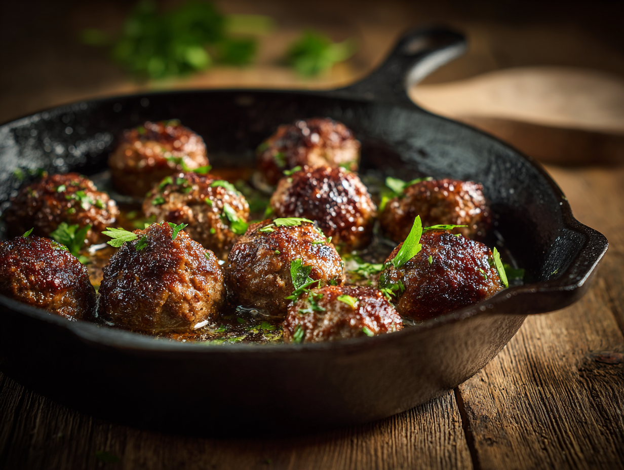Keto Garlic Butter Meatballs skillet