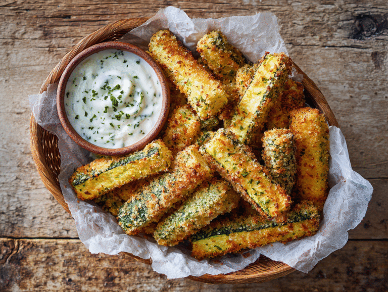 Healthy air fryer zucchini fries in basket
