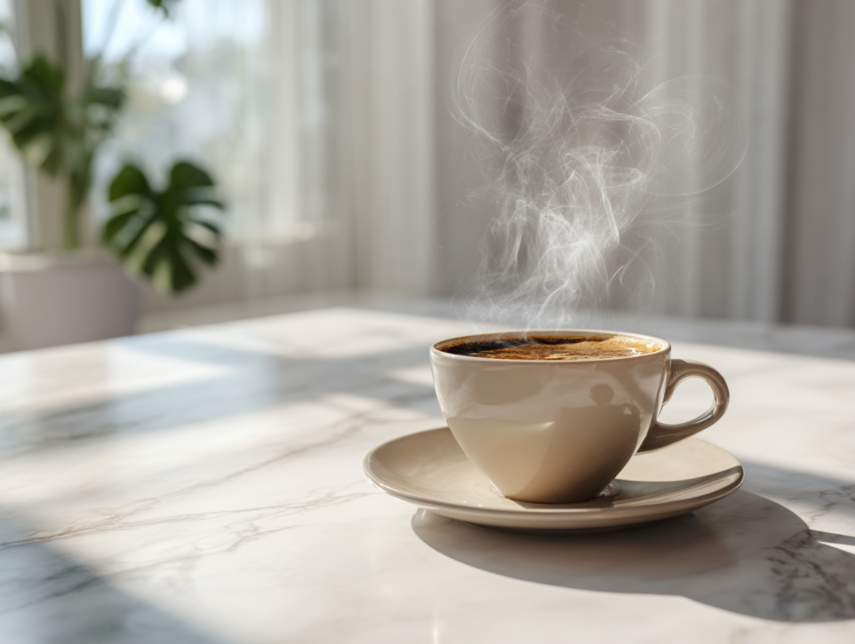 Date Seed Coffee in rustic kitchen setting