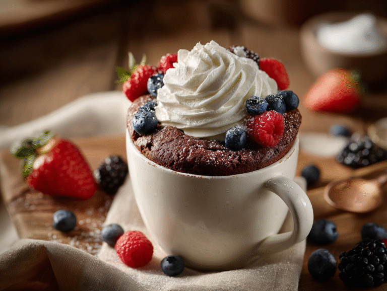 Keto mug cake served warm in a mug