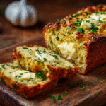 keto garlic bread recipe on wooden board