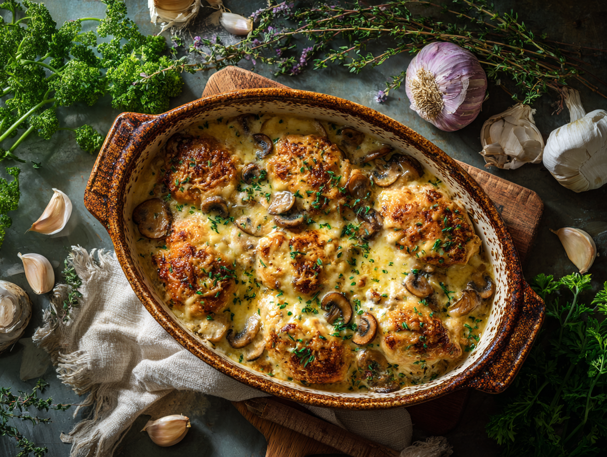 Keto Garlic Mushroom Chicken Casserole