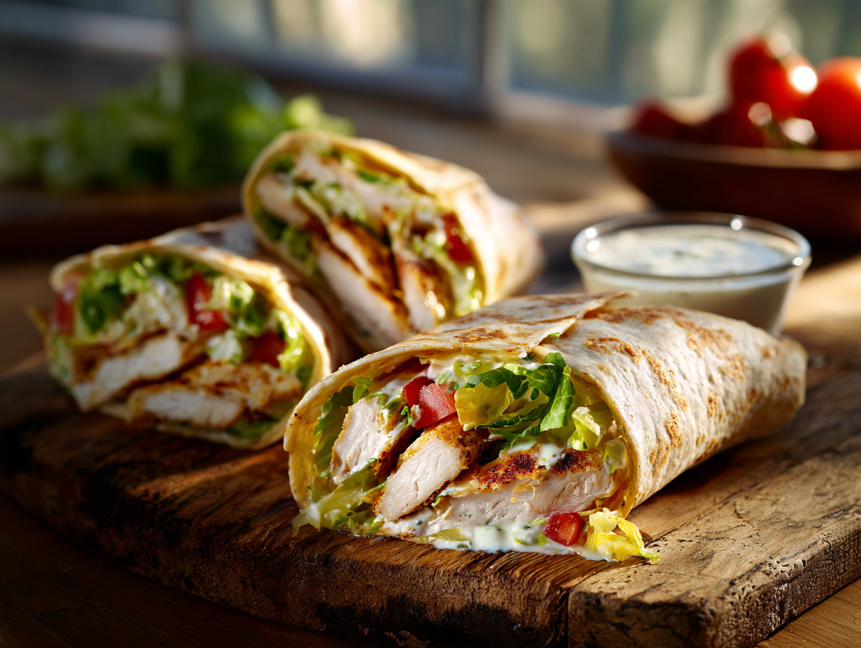 Crispy chicken ranch wraps with ranch dressing