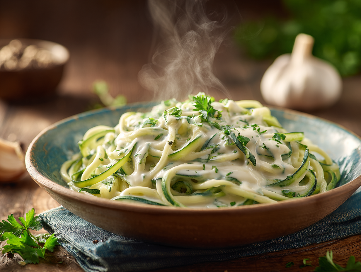 keto alfredo sauce on zucchini noodles