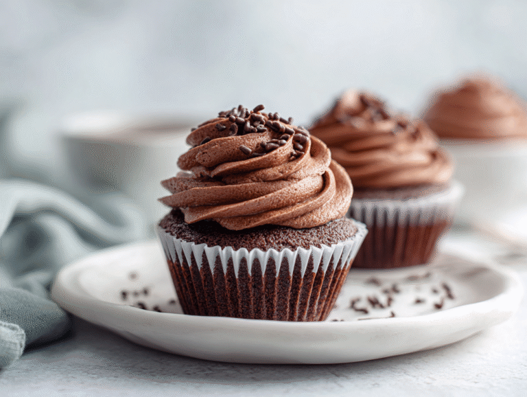Chocolate keto cupcakes on white ceramic plate