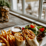 Crispy chicken ranch wraps served with fries