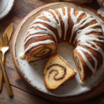 Low carb cinnamon roll cake with almond flour and cream cheese glaze