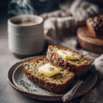 keto zucchini bread slices with butter and coffee