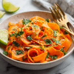 Raw carrot salad in rustic kitchen