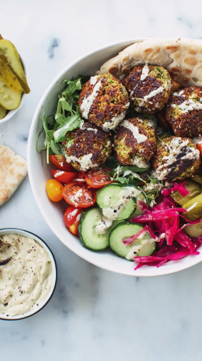 Cava falafel bowl with pita, tahini, and fresh vegetables