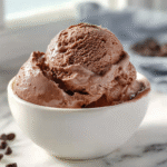 Cottage cheese chocolate ice cream in rustic bowl