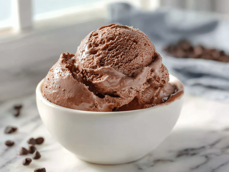 Cottage cheese chocolate ice cream in rustic bowl
