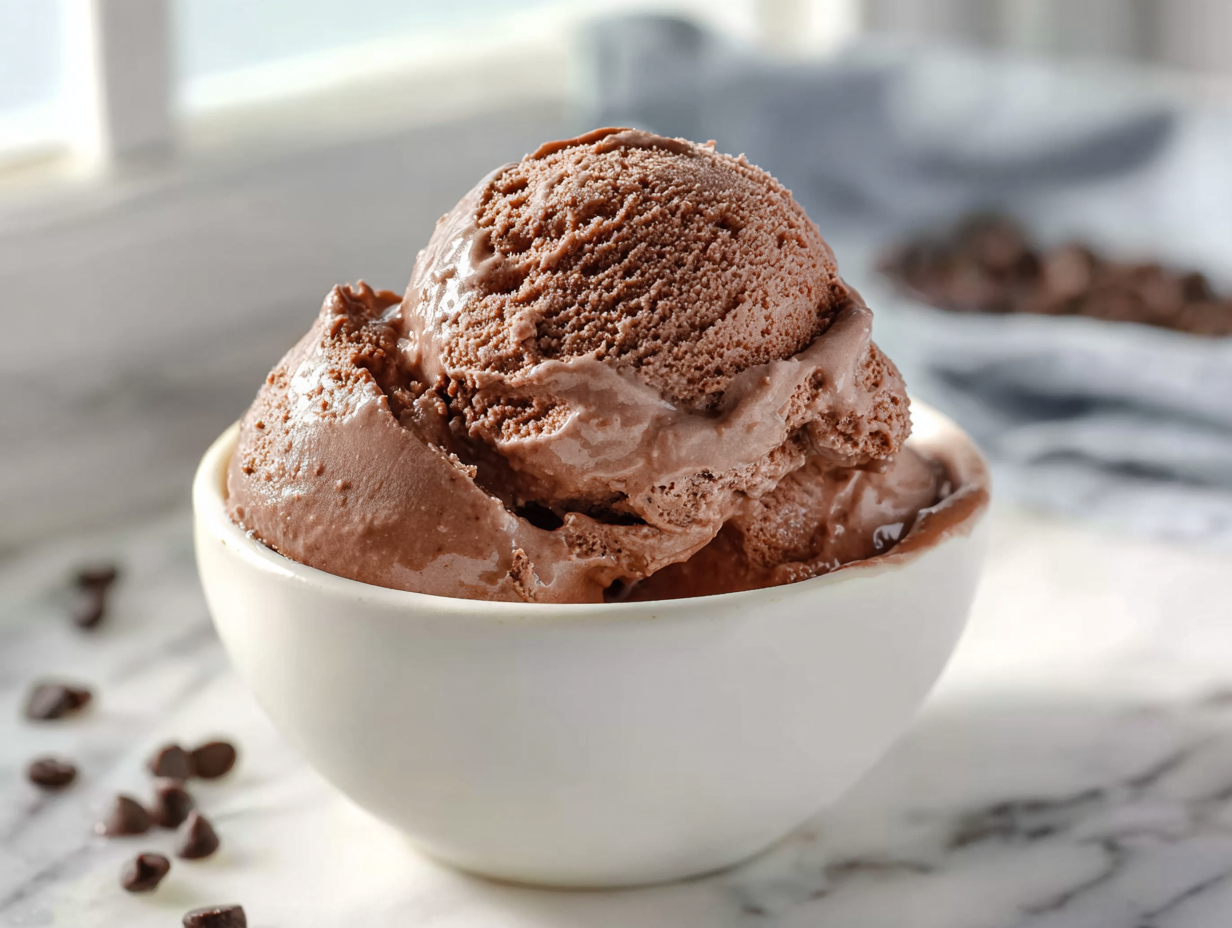 Cottage cheese chocolate ice cream in rustic bowl