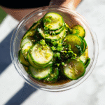 Viral cucumber salad in a rustic bowl with sesame and soy
