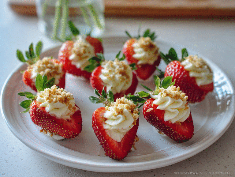 deviled strawberry cheesecake on rustic table