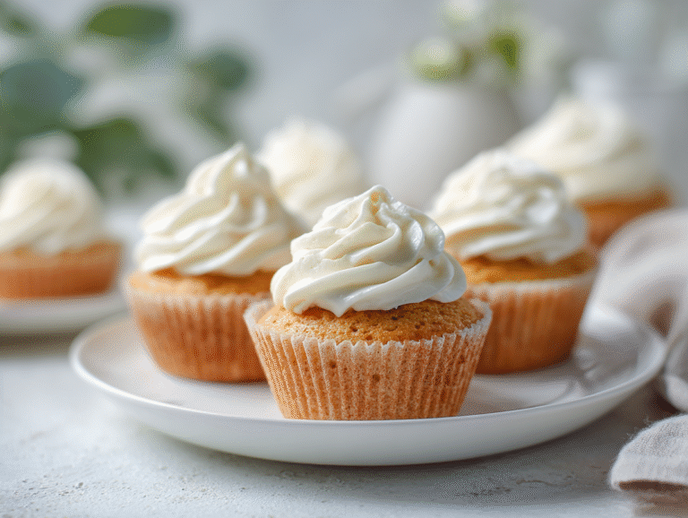 Close-up of keto cupcakes on a white ceramic plate