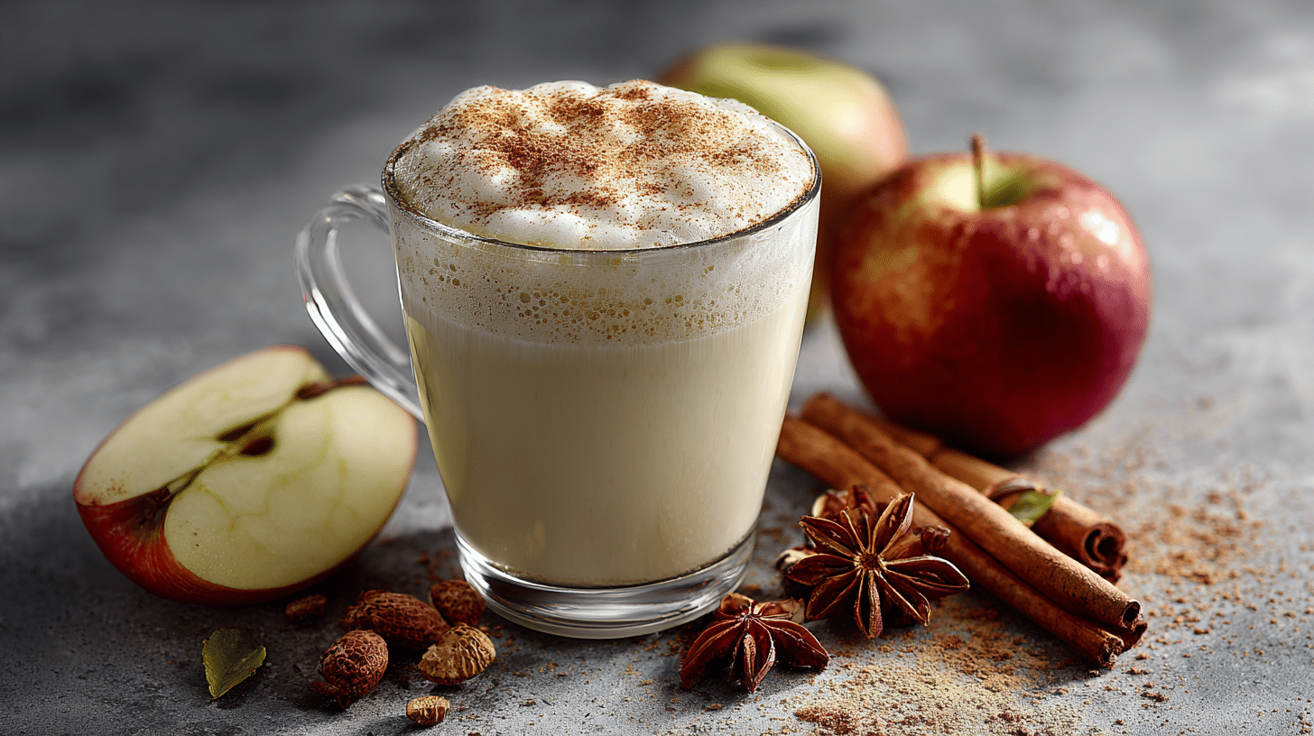 Hero shot of Apple Chai Latte with cinnamon stick garnish