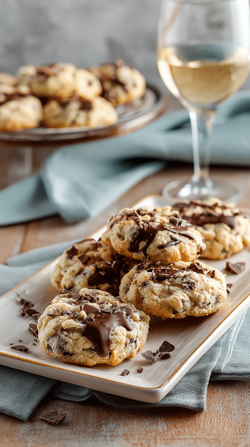 Chocolate Chip Cheesecake Cookies being served on beautiful dinnerware