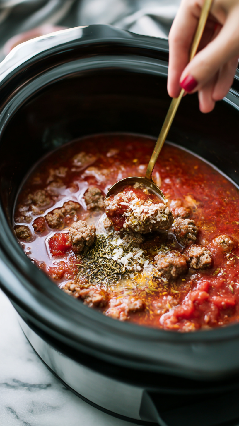 Preparing Crockpot Lasagna Soup step by step cooking process