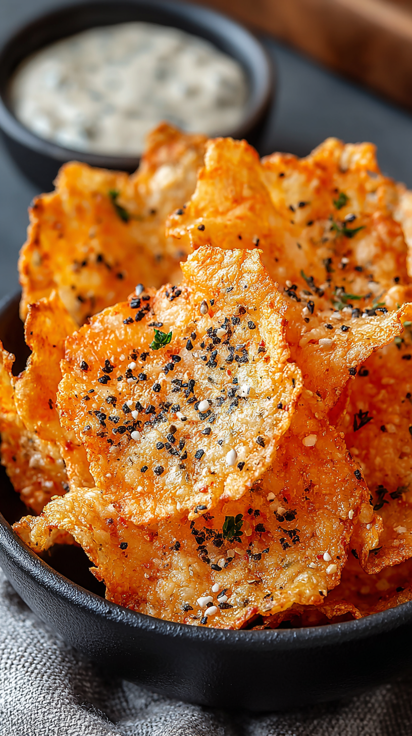 Crunchy Cottage Cheese Chips in Minutes being served on beautiful dinnerware