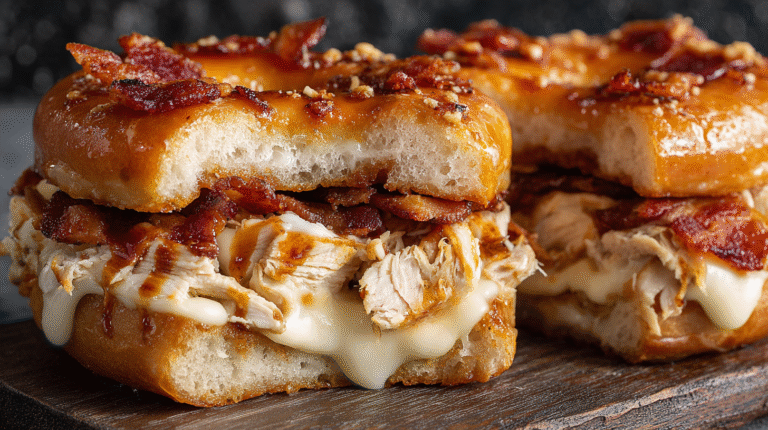 Hero shot of Donut grilled cheese with chicken