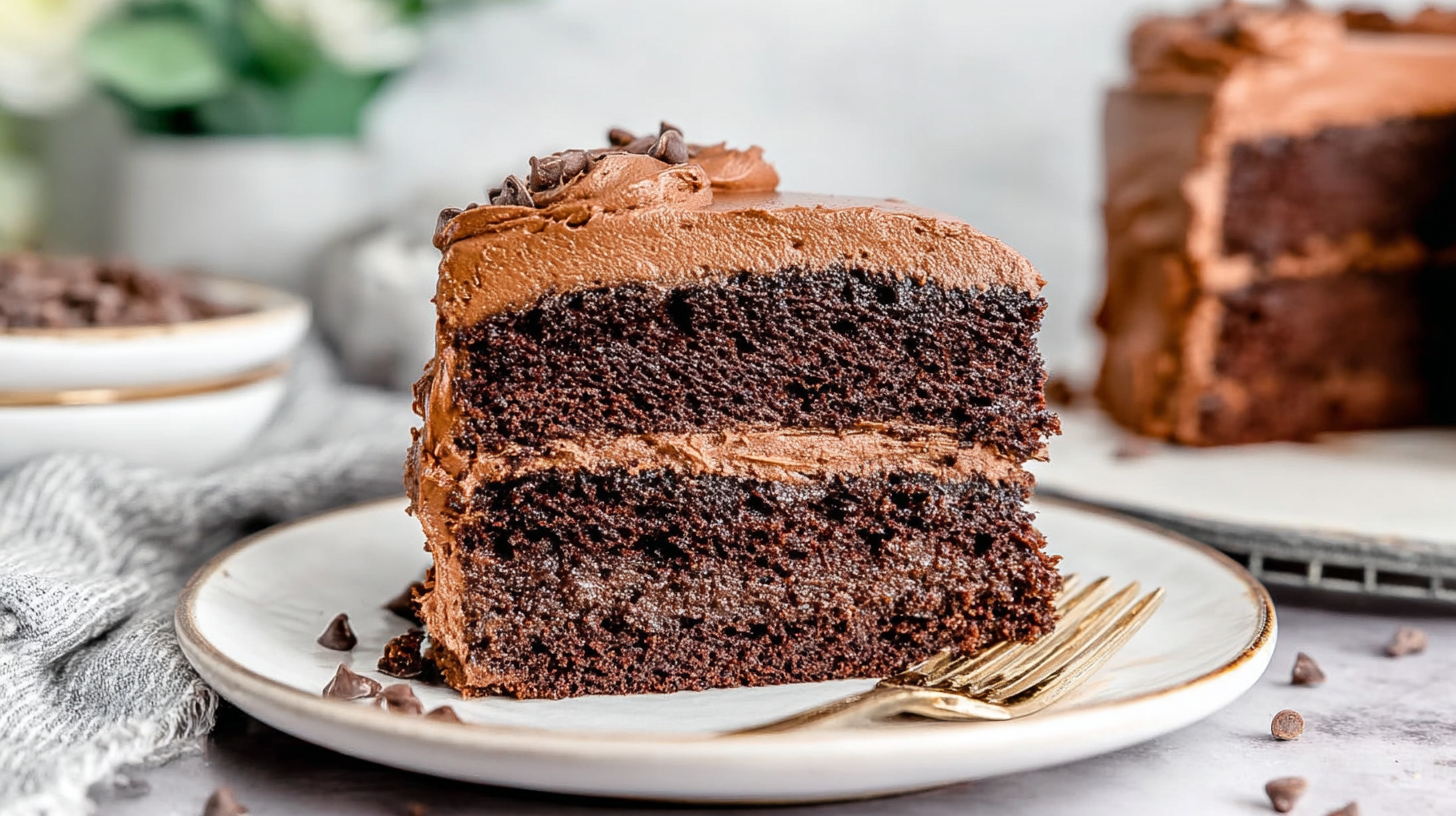 Hero shot of Keto Chocolate Cake with velvety frosting