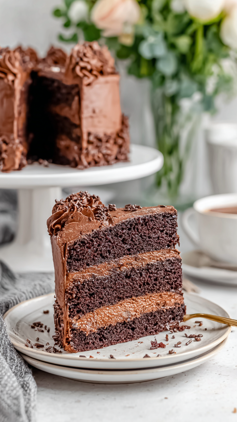 Keto Chocolate Cake being served on beautiful dinnerware