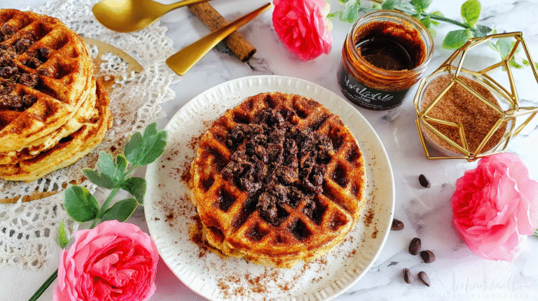 Keto Churro Chaffle with golden crust and churro topping