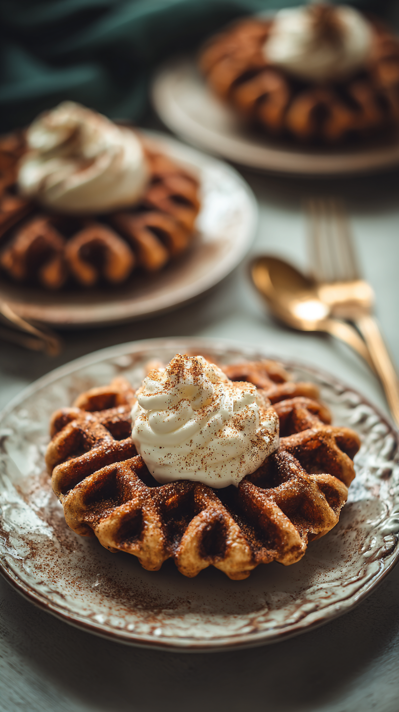 Keto Churro Chaffle being served on beautiful dinnerware