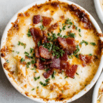 Hero shot of Keto Crack Chicken Soup with crispy bacon and creamy broth