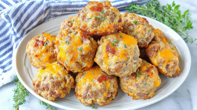 Keto Crack Sausage Balls hero shot with crispy bacon and melted cheese