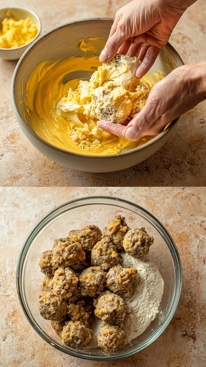 Preparing Keto Crack Sausage Balls step by step cooking process