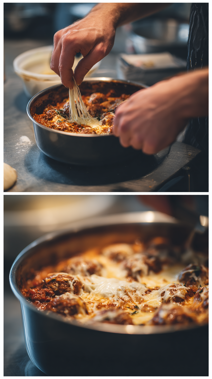 Preparing Keto Meatball Parmesan Casserole step by step cooking process