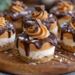 Keto Peanut Butter Cheesecake Bites hero shot with creamy filling and chocolate shell